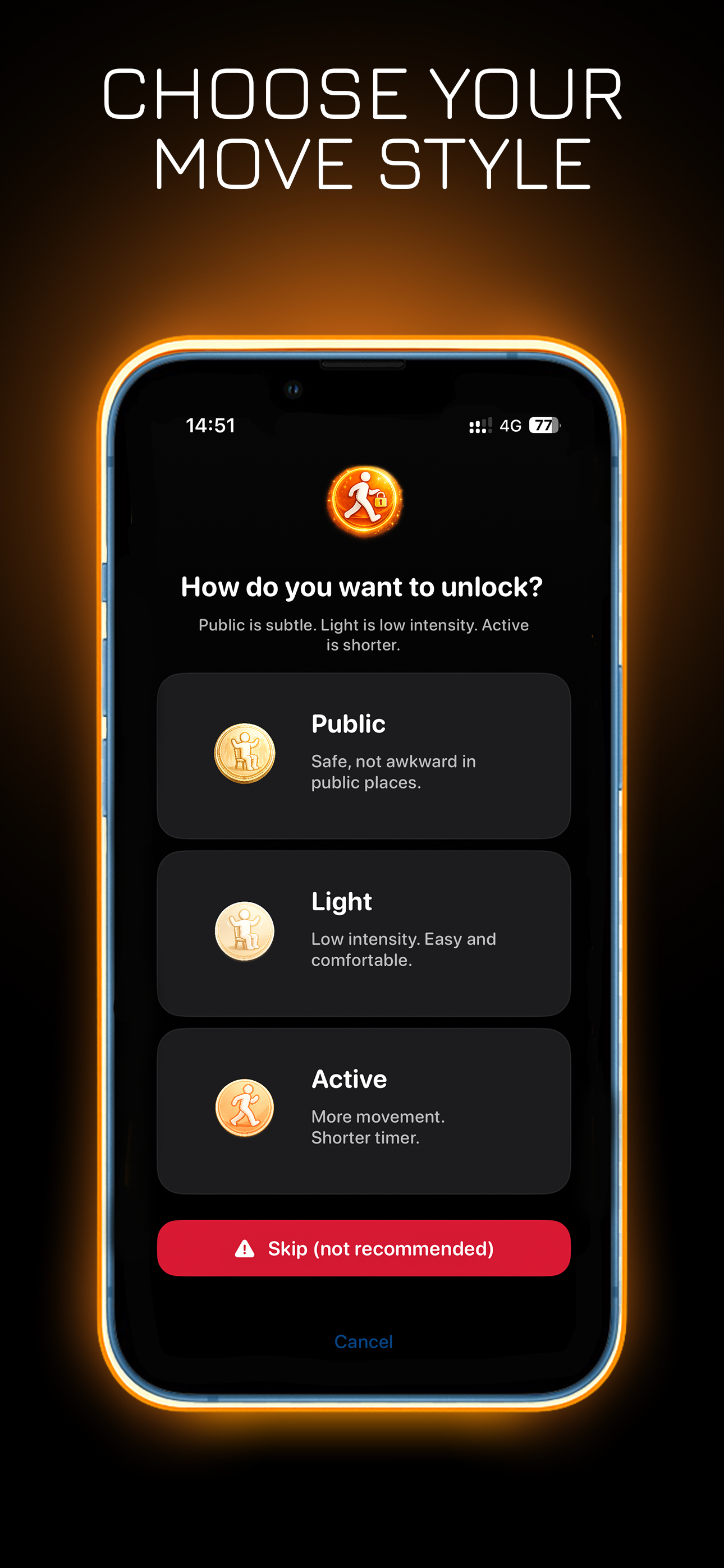 Choose movement style screen
